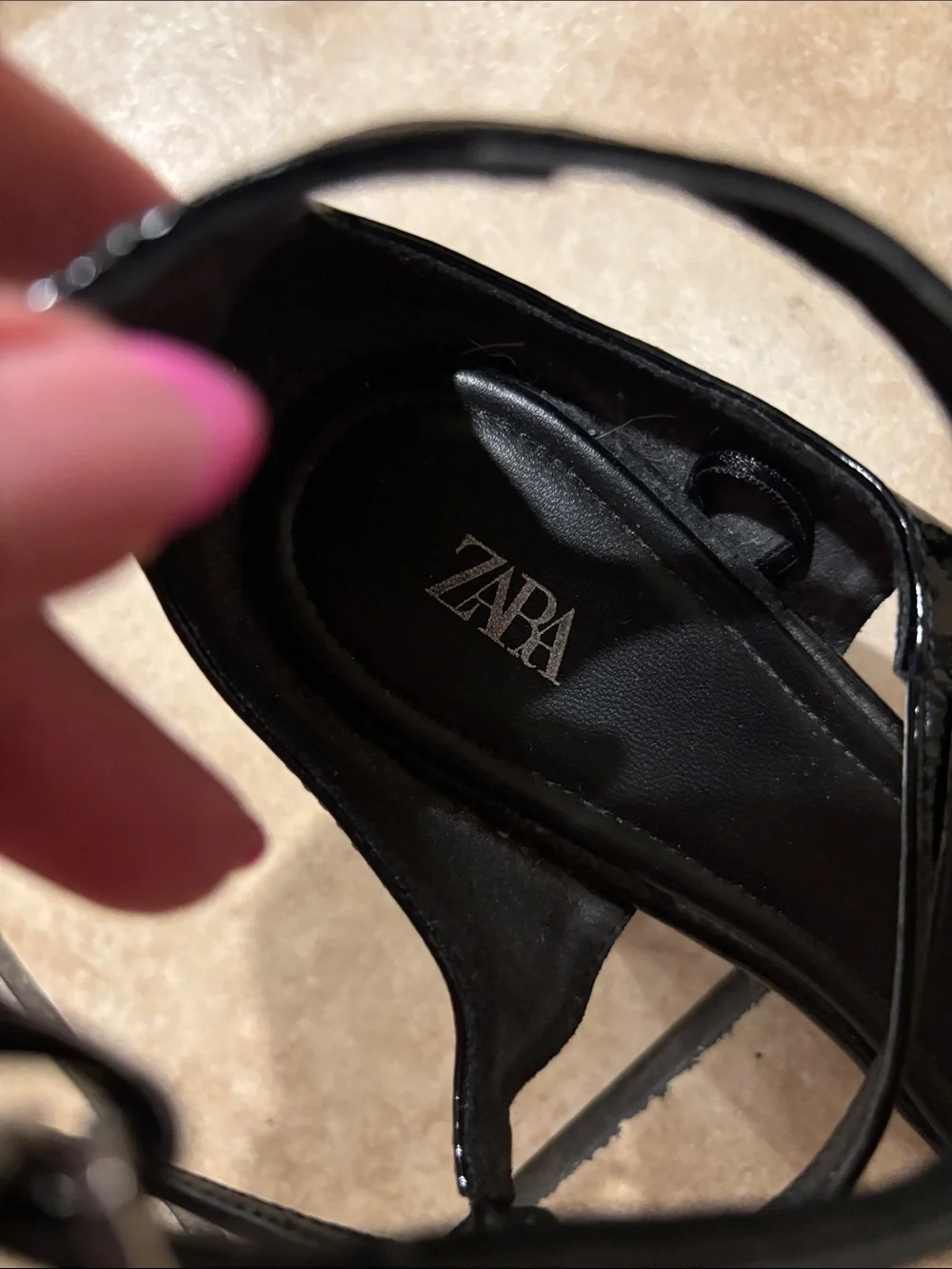 Zara Black Patent Leather Ankle Buckle Heeled Sandals - Picture 2 of 6